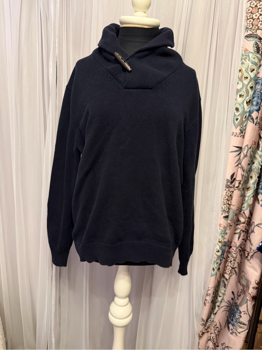 J.Crew Men’s Navy 100% Cotton Toggle Collar Pullover Sweater Size Medium